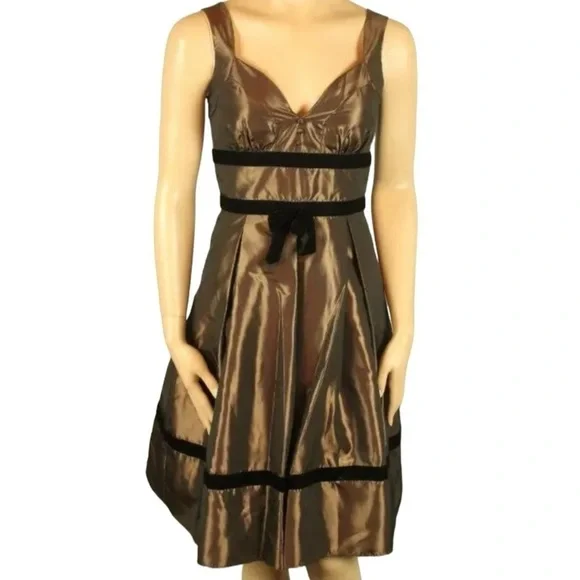 BCBG Paris Brown/Bronze Fit and Flare Taffeta Petticoat Cocktail Dress - Picture 4 of 14